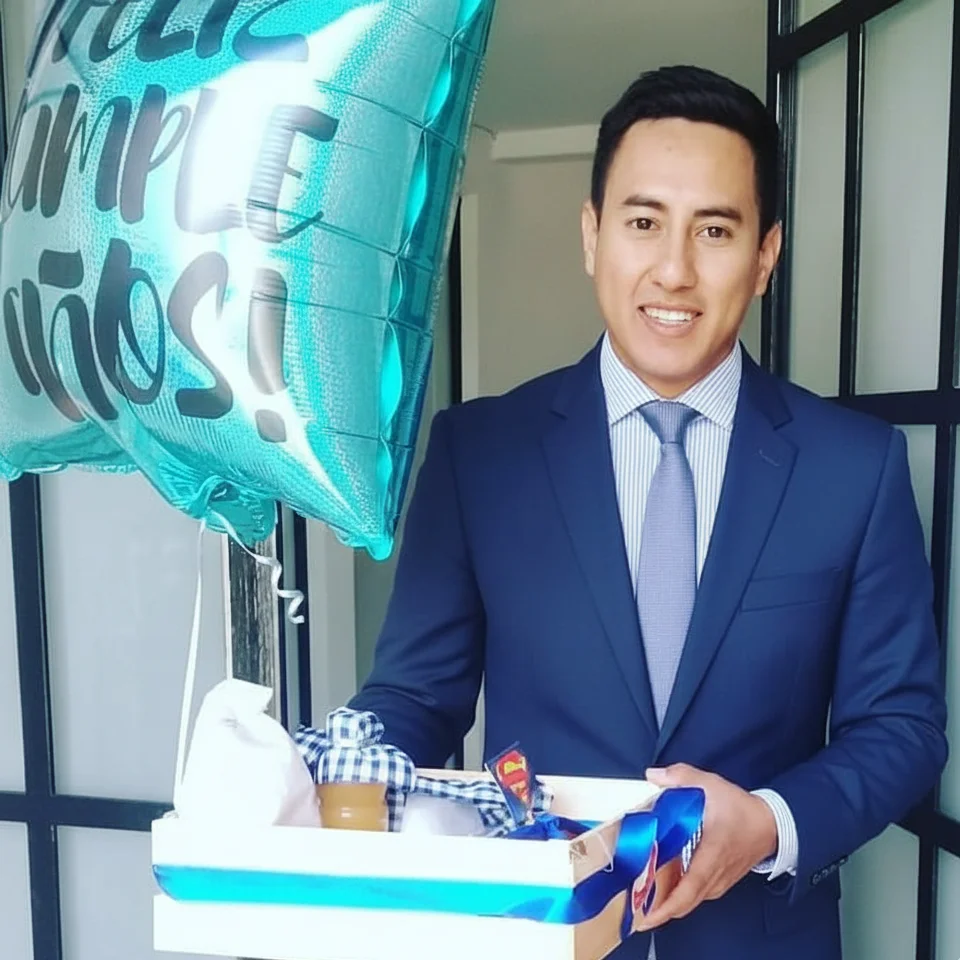 Cliente feliz recibiendo bouquet